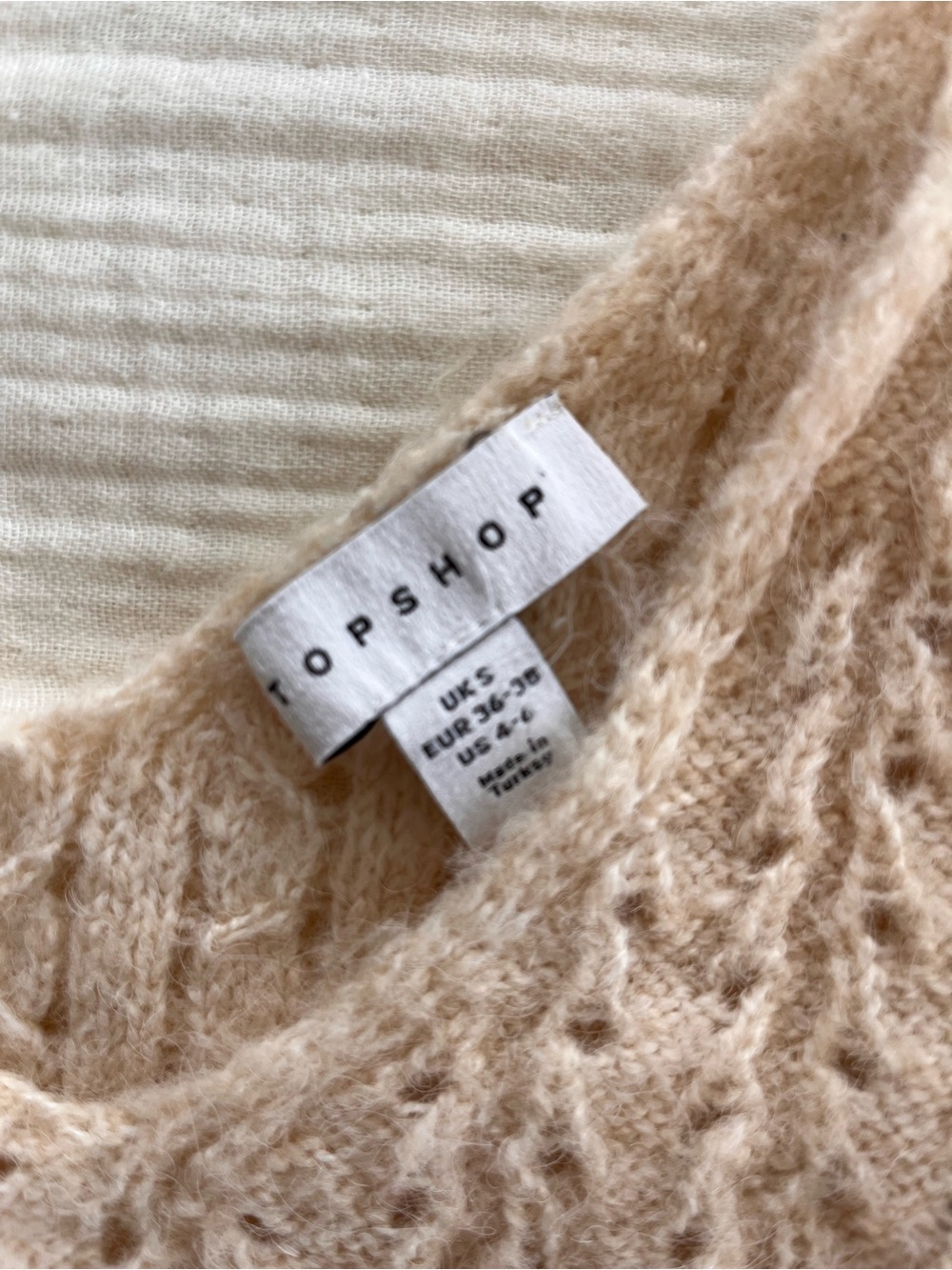 Topshop Soft Tie strap Open-Knit Crop Top in Nude - Picture 3 of 3